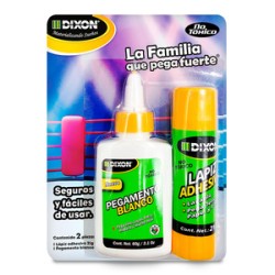 Pegamento Blanco Escolar Dixon Magic White y Lápiz Adhesivo Dixon / 60 gr / 21gr / 2 piezas