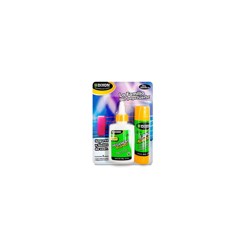 Pegamento Blanco Escolar Dixon Magic White y Lápiz Adhesivo Dixon / 60 gr / 21gr / 2 piezas