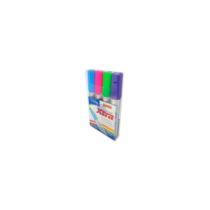 Marcador Permanente Azor Signal Xtra / Punta cincel / Azul rosa verde morado / 4 piezas