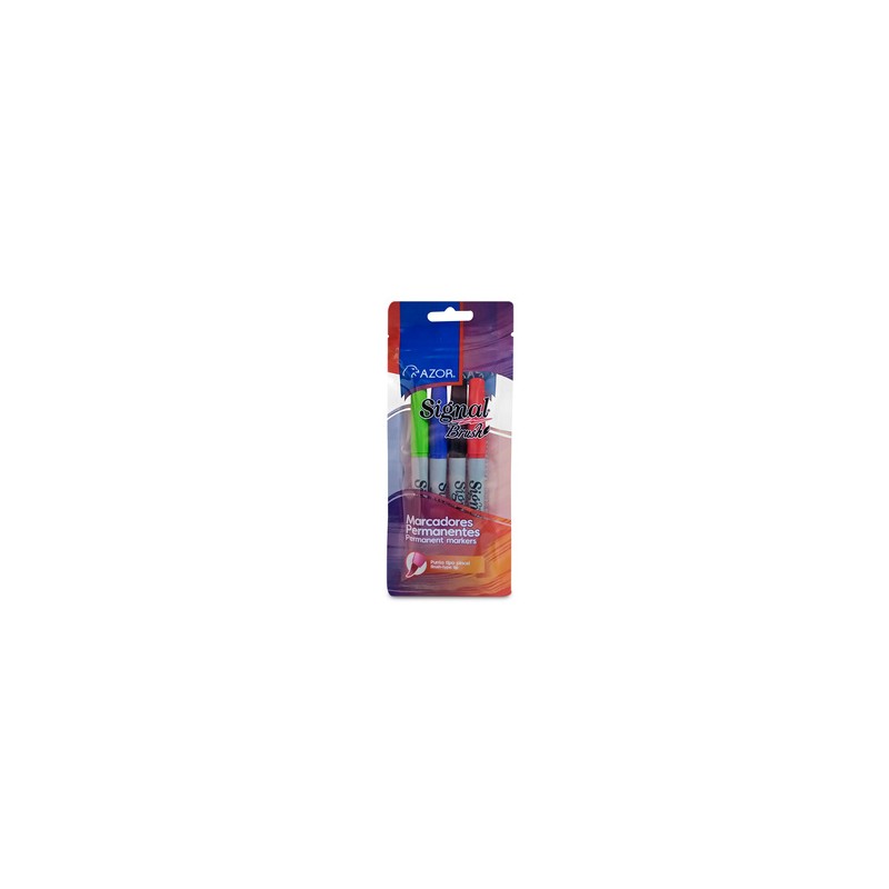 Marcador Permanente Azor Signal Brush 4 piezas