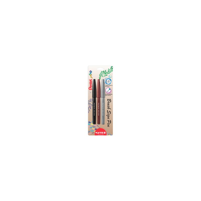 Plumones Pentel Arts Punta Pincel Colores 3 piezas