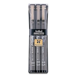 Estilógrafo Artline Drawing System Puntas Diferentes Negro 3 piezas