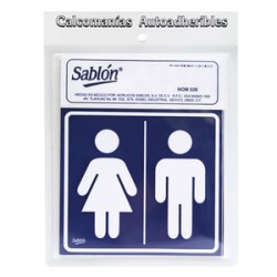 Letrero Sanitarios Autoadherible Sablón / 12 x 11 cm / 3 piezas