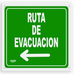 Letrero Ruta de Evacuación Izquierda Sablón / 16.5 x 16.5 cm