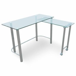 Escritorio L Office Depot Slider / Plata / Cristal templado / Acero