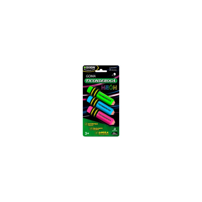 Goma de Borrar Dixon Ticonderoga Neón 3 piezas