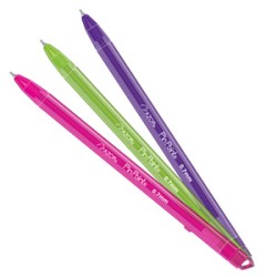 Plumas Azor Pin Point / Punto fino / Tinta rosa verde morada / 3 piezas