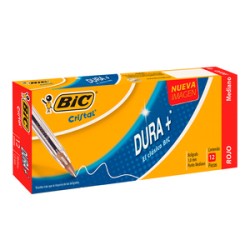Plumas Bic Cristal Dura Más / Punto mediano / Tinta roja / 12 piezas